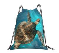 kkvhhyuo Swimming Tortoise Sea Printed Drawstring Backpack Large Foldable Draw String Bag with Adjustable Straps for Sports Travel Swimming School