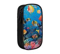 kkvhhyuo The Underwater World Tropical Fish Print Large Pencil Case, Zip Smooth Pencil Pouch for Girls Boys with 2 Compartment Multifunctional Pencils Bag for School Office Travel Makeup Bags, Black