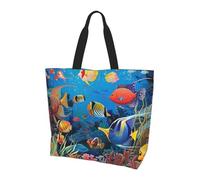 kkvhhyuo The Underwater World Tropical Fish Print Shoulder Bag for Women Large Tote Bag Reusable Foldable Everyday Carryall for Work Shopping Travel Beach Outings.