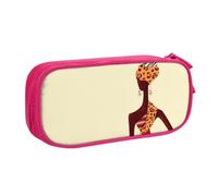kkvhhyuo Traditional African Girl Painting Printed Pink Pencil Case Large Capacity Double Layer Stationery Organizer Pencil Bag Zipper Pouch for Students Office Travel