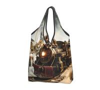kkvhhyuo Train And Railway Print Large Foldable Shopping Tote Bag 3 Pcs, Reusable Tote Bags Washable Travel Recycle Folding Shopping Bag For Grocery, Outdoor Camping, Daily Use