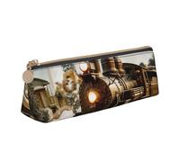 kkvhhyuo Train and Railway Print Leather Pencil Case Slim Pencil Pouch Triangular Design Pens Bag for Students, Work, Office, College, Middle, School.