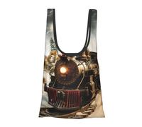 kkvhhyuo Train and Railway Print Reusable Shopping Bag, Foldable Grocery Bags in Pouch Portable Storage Bags for Daily Shopping Groceries Travel Storage