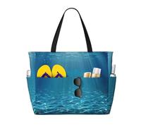 kkvhhyuo Tranquil Underwater Scenery Print Large Beach Bag, Foldable Beach Tote Bag with Zipper and Pocket Reusable Shopping Bag for women, Tote Bags for Traveling, Shopping, Pool