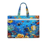 kkvhhyuo Tropical Fish Coral Undersea World Print Document Bag, Lightweight Canvas Bag Handbag with Dual Zip Canvas Tote File Bag for Work Commuting Study and Everyday Carry