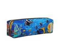 kkvhhyuo Tropical Fish Coral Undersea World Print Leather Pencil Case Portable Stationery Bag Pencil Pouch Slim Design Pen Bag with Gold Zipper Pocket Size for or Student Office College Middle School