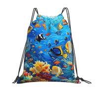 kkvhhyuo Tropical Fish Coral Undersea World Printed Drawstring Backpack Large Foldable Draw String Bag with Adjustable Straps for Sports Travel Swimming School