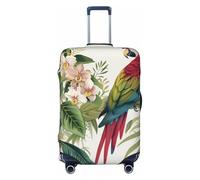 kkvhhyuo Tropical Flower Leaf Parrot Print Luggage Cover Suitcase Protector, Luggage Protector Elastic Stretchable & Washable Spandex Travel Cover Fits 18-32 Inch, Black, S, Print