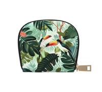 kkvhhyuo Tropical Leaves Bird Print Coin Purse, Leather Mini Coin Pouch Purses with Zipper Purses Bag for Women Men