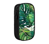 kkvhhyuo Tropical Leaves Print Large Pencil Case, Zip Smooth Pencil Pouch for Girls Boys with 2 Compartment Multifunctional Pencils Bag for School Office Travel Makeup Bags, Black