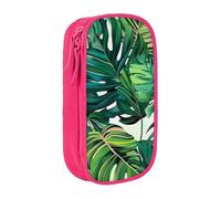 kkvhhyuo Tropical Leaves Print Large Pencil Case, Zip Smooth Pencil Pouch for Girls Boys with 2 Compartment Multifunctional Pencils Bag for School Office Travel Makeup Bags, Pink