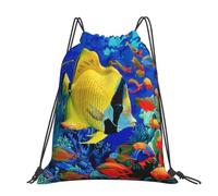 kkvhhyuo Tropical Sea Fish Printed Drawstring Backpack Large Foldable Draw String Bag with Adjustable Straps for Sports Travel Swimming School