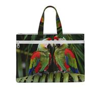 kkvhhyuo Two Parrots on Green Palm Tree Print Document Bag, Lightweight Canvas Bag Handbag with Dual Zip Canvas Tote File Bag for Work Commuting Study and Everyday Carry