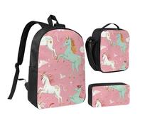 kkvhhyuo Unicorns Pink Print School Backpack Set with 17 Inch Kids Backpack Lunch Bag & Pencil Case Bundle for Teens Girls Boys, Lightweight Bookbag Travel Rucksack