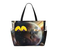 kkvhhyuo Universe Planet Print Large Beach Bag for Women Waterproof Beach Tote Bag with Zip and Pocket Shopping Bag Travel Bag Holiday Handbag for Travel Traveling Shopping