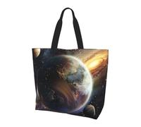 kkvhhyuo Universe Planet Print Shoulder Bag for Women Large Tote Bag Reusable Foldable Everyday Carryall for Work Shopping Travel Beach Outings.