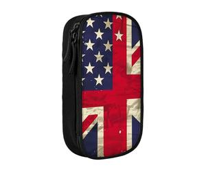 kkvhhyuo USA UK Flag Print Large Pencil Case, Zip Smooth Pencil Pouch for Girls Boys with 2 Compartment Multifunctional Pencils Bag for School Office Travel Makeup Bags, Black
