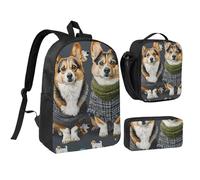 kkvhhyuo Wearing Clothes Corgi Dogs Print School Backpack Set with 17 Inch Kids Backpack Lunch Bag & Pencil Case Bundle for Teens Girls Boys, Lightweight Bookbag Travel Rucksack