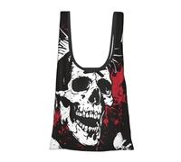 kkvhhyuo White Punk Skull Print Reusable Shopping Bag, Foldable Grocery Bags in Pouch Portable Storage Bags for Daily Shopping Groceries Travel Storage