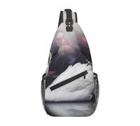 kkvhhyuo White Swan Print Sling Bag, Chest Bag Men | Crossbody Backpack Sling Bag Lightweight for Men Women, Adjustable Shoulder Bag for Sports and Outdoor