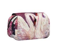 kkvhhyuo White Swans with Pink Floral Tree Printed Pencil Case Double Layer Large Capacity Flip Top Pen Bag with Zipper for Students Office Travel Makeup Organizer