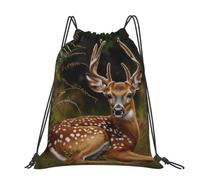 kkvhhyuo Whitetail Deer Fawn in Wilderness Stag Printed Drawstring Backpack Large Foldable Draw String Bag with Adjustable Straps for Sports Travel Swimming School