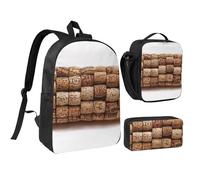 kkvhhyuo Wine Cork Print School Backpack Set with 17 Inch Kids Backpack Lunch Bag & Pencil Case Bundle for Teens Girls Boys, Lightweight Bookbag Travel Rucksack