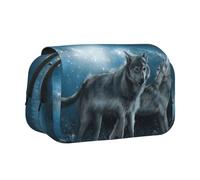 kkvhhyuo Wolf in the Moonlight Printed Pencil Case Double Layer Large Capacity Flip Top Pen Bag with Zipper for Students Office Travel Makeup Organizer