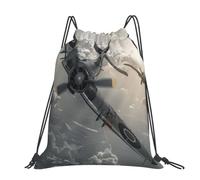 kkvhhyuo World War 2 Aircraft Airplane Printed Drawstring Backpack Large Foldable Draw String Bag with Adjustable Straps for Sports Travel Swimming School