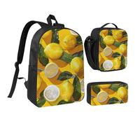 kkvhhyuo Yellow Lemons Print School Backpack Set with 17 Inch Kids Backpack Lunch Bag & Pencil Case Bundle for Teens Girls Boys, Lightweight Bookbag Travel Rucksack