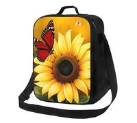 kkvhhyuo Yellow Sunflowers with Red Butterfly Print Insulated Lunch Bag with Adjustable Shoulder Straps Reusable Lunch Box Cooler Bag for Girls Adults, Lunch Tote for Work, School, Picnic, Camping