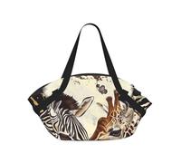kkvhhyuo Zebra and Giraffe Print Camping Bag Foldable Shopping Beach Shoulder Bags with Convertible Pad Design for Beach, Picnics, Hiking & Festival Use.