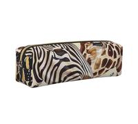 kkvhhyuo Zebra and Giraffe Print Leather Pencil Case Portable Stationery Bag Pencil Pouch Slim Design Pen Bag with Gold Zipper Pocket Size for or Student Office College Middle School