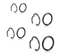 KkvoGmle Nose Rings Hoop Earrings, Black Nose Ring Hoop 316L Surgical Steel Helix Rings 6/8/10/12mm Hypoallergenic Cartilage Nose Lip Rings Nose Piercing Jewellery for Women Men