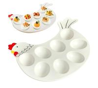KKwercv Ceramic Deviled Egg Platter Holder for Easter,Hen Modelling 8-Cup Egg Dish, Easter Egg Tray,Egg Serving Tray Deviled Egg Plate for Kitchen Refrigerator Countertop Display