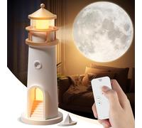 KKwercv Moon Lamp Projector Night Light, Lighthouse Decor Night Light, Moon Light Galaxy Projector Lamp, Music Motion Sensor Moonlight Lamp,Rechargeable LED Aesthetic Table Lamp Xmas Birthday Gifts
