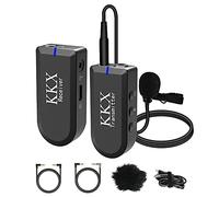 KKX 2.4G Smartphone Wireless Lavalier Microphone, Wireless Lapel Mic Omnidirectional Recording Microphone System with Real-Time Monitoring for Smartphone, DSLR Camera, Interview, Vlogging & YouTube