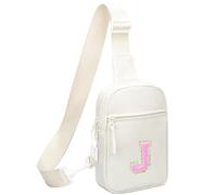 KKXIU Gifts for 6 7 8 9 10 11 12 Year Old Girls Initial Sling Bag Trendy Crossbody Fanny Pack for Teens, Beige, 5.7in x 8.1in x 1.7in, J