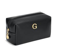 KKXIU Initial Makeup Bag for Women - Personalized Birthday Gifts Cosmetic Travel Toiletry Bag with Waterproof Soft PU Leather Customized Gifts for Friend Teacher Bridemaid, Black, 8x3x5 inches, G