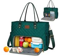 KKXIU Lunch Tote Bag for Teacher & Nurse, 15.6 Inch Laptop Tote with Insulated Lunch Box Pocket for Women, Professional Computer Work Bag for School, Office, Nursing - Green