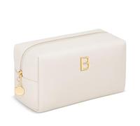 KKXIU Personalized Birthday Gifts for Women - Initial Makeup Bag Cosmetic Travel Toiletry Bag with Waterproof Soft PU Leather Customized Gifts for Friend Teacher Bridemaid, Beige, B