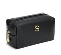 KKXIU Personalized Birthday Gifts for Women - Initial Makeup Bag Cosmetic Travel Toiletry Bag with Waterproof Soft PU Leather Customized Gifts for Friend Teacher Bridemaid, Black, S