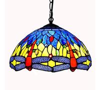 KKXXYQFC 12 Inch Red Dragonfly Large Style Pendant Lighting for Kitchen Island,Handmade Stained Glass Blue Orange Lampshade Chandelier,Retro Pendant Ceiling Light,E27,-240V