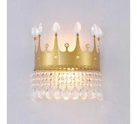 KKXXYQFC 2-Lights Crown Led Wall Lights E14 Base Fitting Wall Lighting Fixture Crystal Gold Finished Iron Pendant Wall Lamp for Dining Living Room Shop Wall Sconce