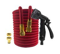 KKXXYQFC 25-100FT Diameter 1/2'' Expandable High Pressure Hose Flexible Water Pipe HighPressure Multifunctional Spray Gun Home Garden Watering Tool(Red hose BT)