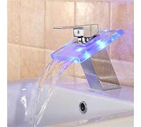 KKXXYQFC 3 Color Change Led Solid Glass Waterfall Round Basin Faucet Basin Mixer Tap Single Lever Deck Mounted Water Power Tap