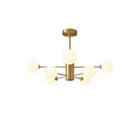 KKXXYQFC 4-Lights Globe Chandelier,Mid Century Sputnik Pendant Light with White Glass Lampshade Brushed Brass Finished Ceiling for Dining Kitchen Island-Copper-Copper(White,8 Light)