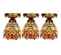 KKXXYQFC 6" Ceiling Light Fixture Beige Yellow Baroque Stained Glass Lampshade Semi Flush Mount Ceiling Lamp Decor Island Kitchen Bar Dining Bedroom Entryway Corridor Balcony,3PCS