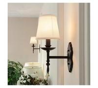 KKXXYQFC American Black Iron Wall Lamp Retro Living Room Bedroom European Countryside Study Fabric Wall,
