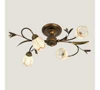 KKXXYQFC American retro ceiling lamp, creative flower-shaped LED pastoral chandelier, European living room French lamp for bedroom,4 Heads